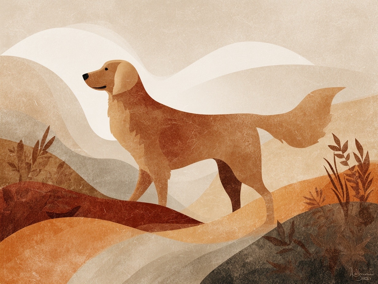 Illustrated golden retriever portrait with earth tones